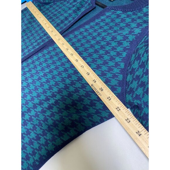Susan Graver Cardigan Sweater Blue Green Houndstooth Women XL Christmas Holiday - Picture 6 of 15